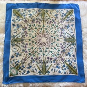 Authentic Vintage GUCCI Silk Scarf V.Accornero Botanical Blue Floral 1970s Italy